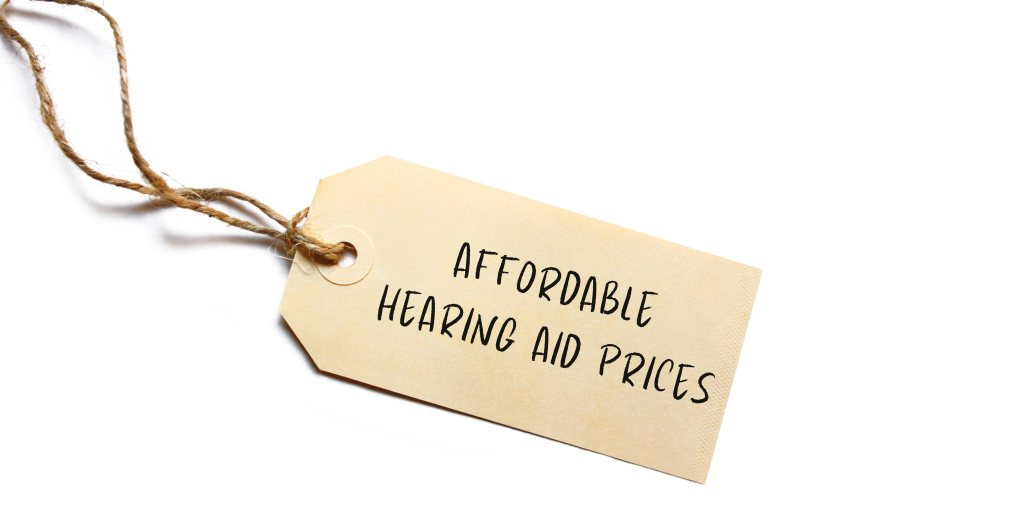 Price tag showing affordable hearing aid prices. Answering the question "where to get hearing aids near me". 